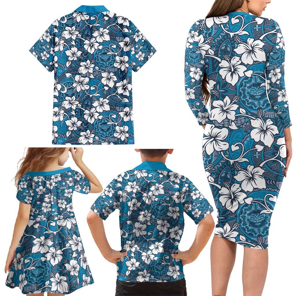 Karakarawa Bula Fiji Family Matching Long Sleeve Bodycon Dress and Hawaiian Shirt Fijian Tapa Seamless Hibiscus - Polynesian Pride