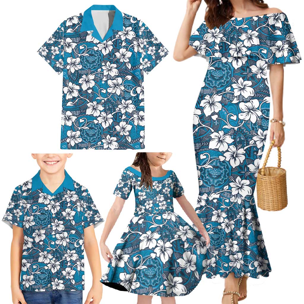 Karakarawa Bula Fiji Family Matching Mermaid Dress and Hawaiian Shirt Fijian Tapa Seamless Hibiscus - Polynesian Pride