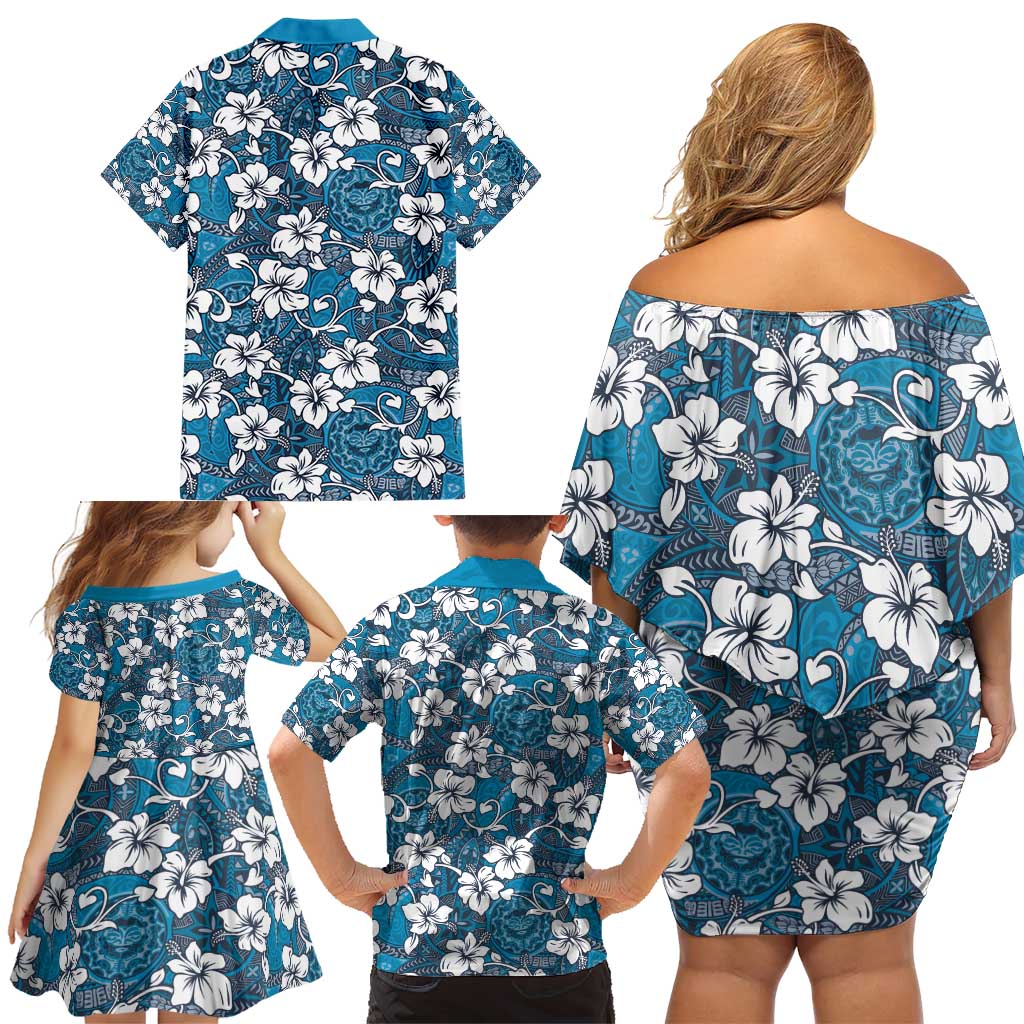 Karakarawa Bula Fiji Family Matching Off Shoulder Short Dress and Hawaiian Shirt Fijian Tapa Seamless Hibiscus - Polynesian Pride