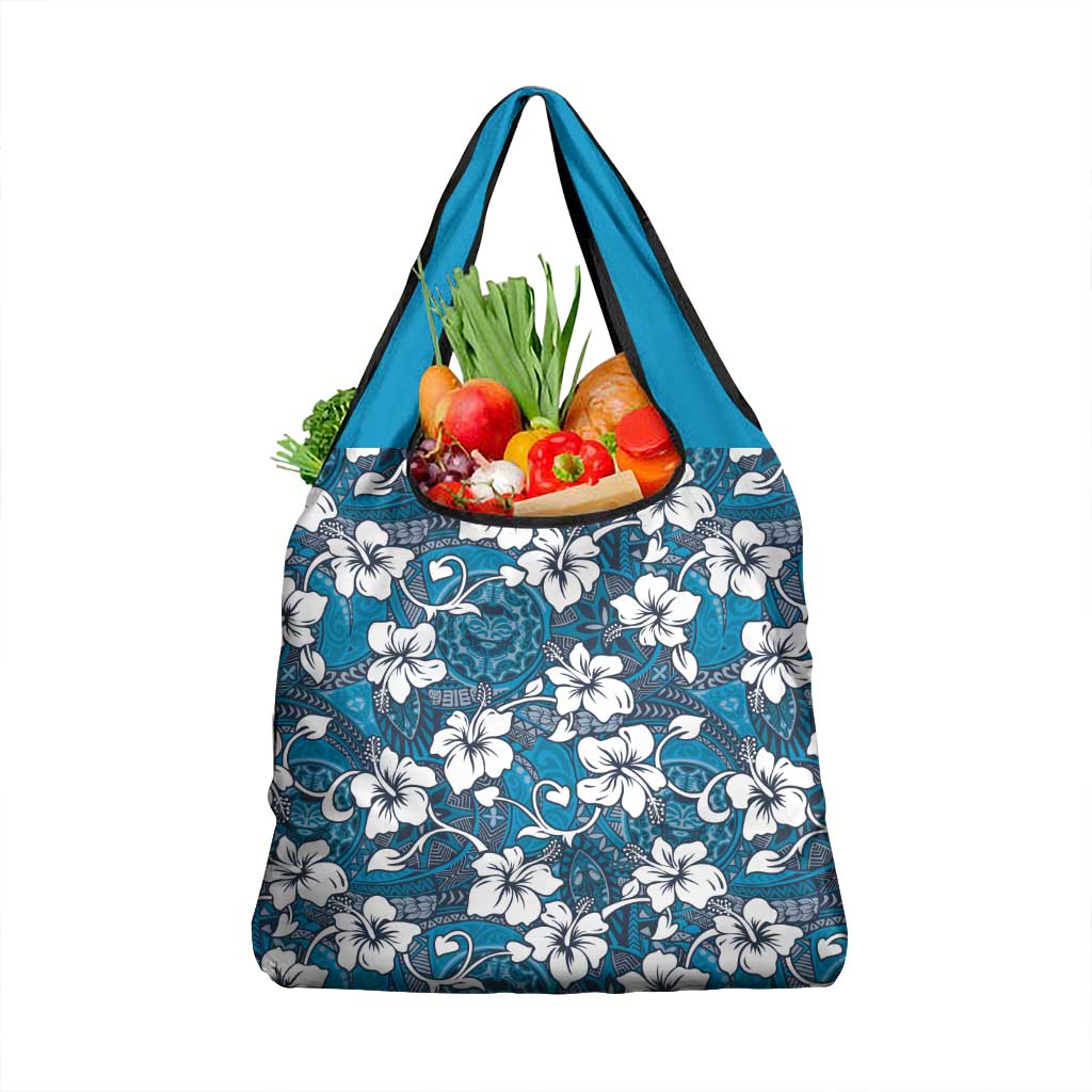 Karakarawa Bula Fiji Grocery Bag Fijian Tapa Seamless Hibiscus LT14 1-pack One Size Blue - Polynesian Pride