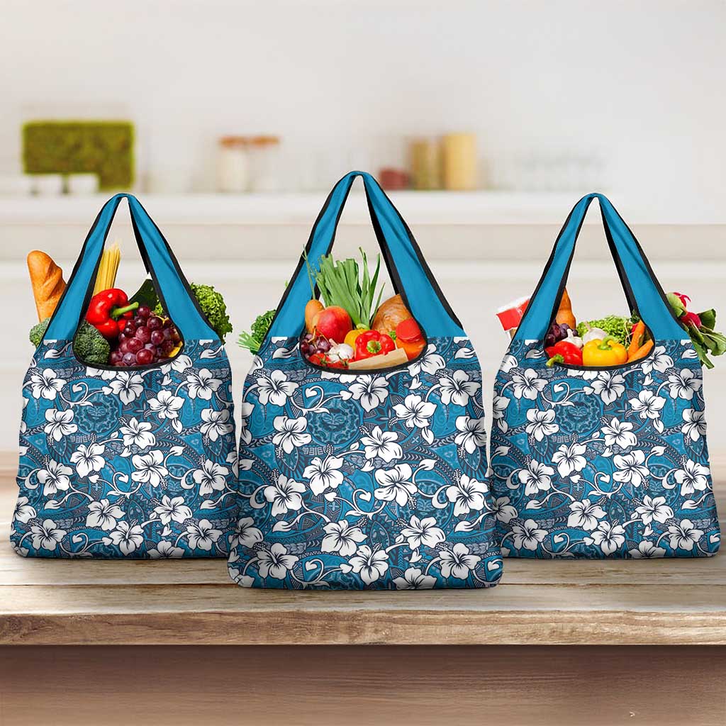 Karakarawa Bula Fiji Grocery Bag Fijian Tapa Seamless Hibiscus LT14 3-pack One Size Blue - Polynesian Pride