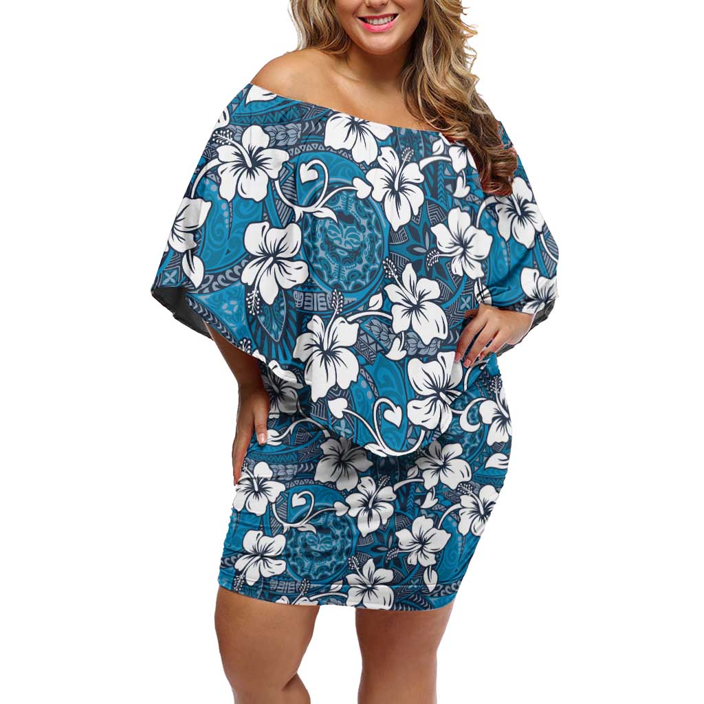 Karakarawa Bula Fiji Off Shoulder Short Dress Fijian Tapa Seamless Hibiscus - Polynesian Pride