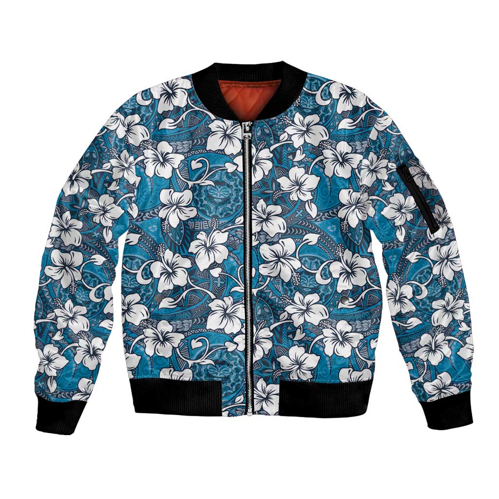 Karakarawa Bula Fiji Sleeve Zip Bomber Jacket Fijian Tapa Seamless Hibiscus - Polynesian Pride