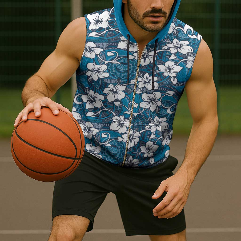 Karakarawa Bula Fiji Sleeveless Zip Hoodie Fijian Tapa Seamless Hibiscus - Polynesian Pride