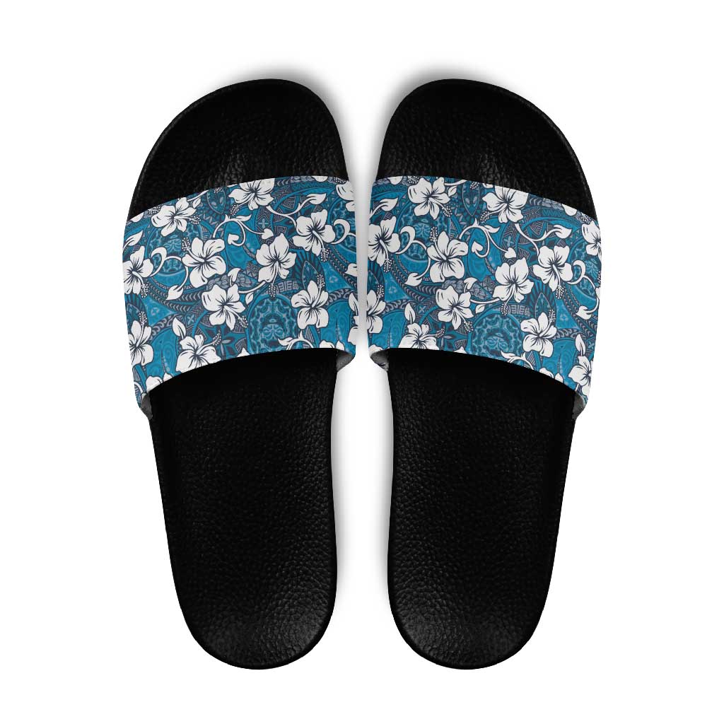Karakarawa Bula Fiji Slide Sandals Fijian Tapa Seamless Hibiscus LT14 Blue - Polynesian Pride