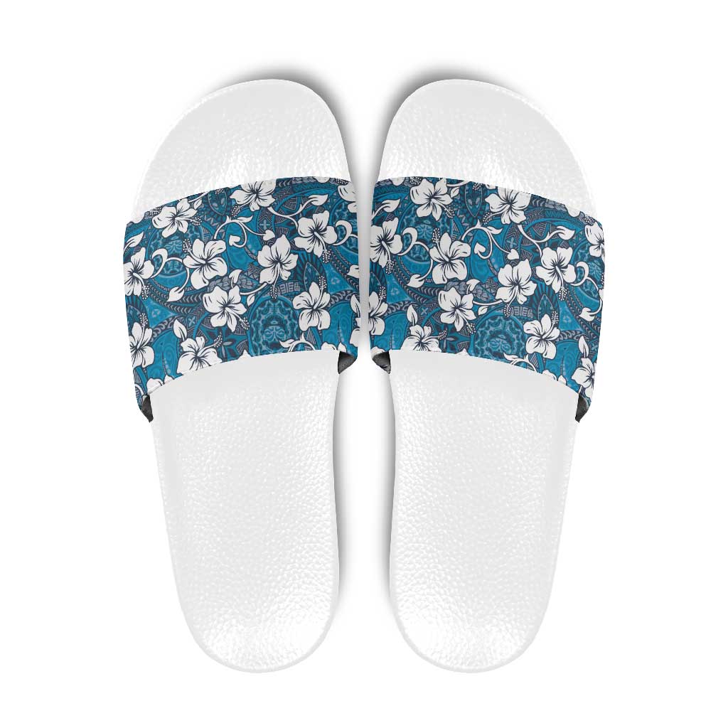 Karakarawa Bula Fiji Slide Sandals Fijian Tapa Seamless Hibiscus LT14 Blue - Polynesian Pride