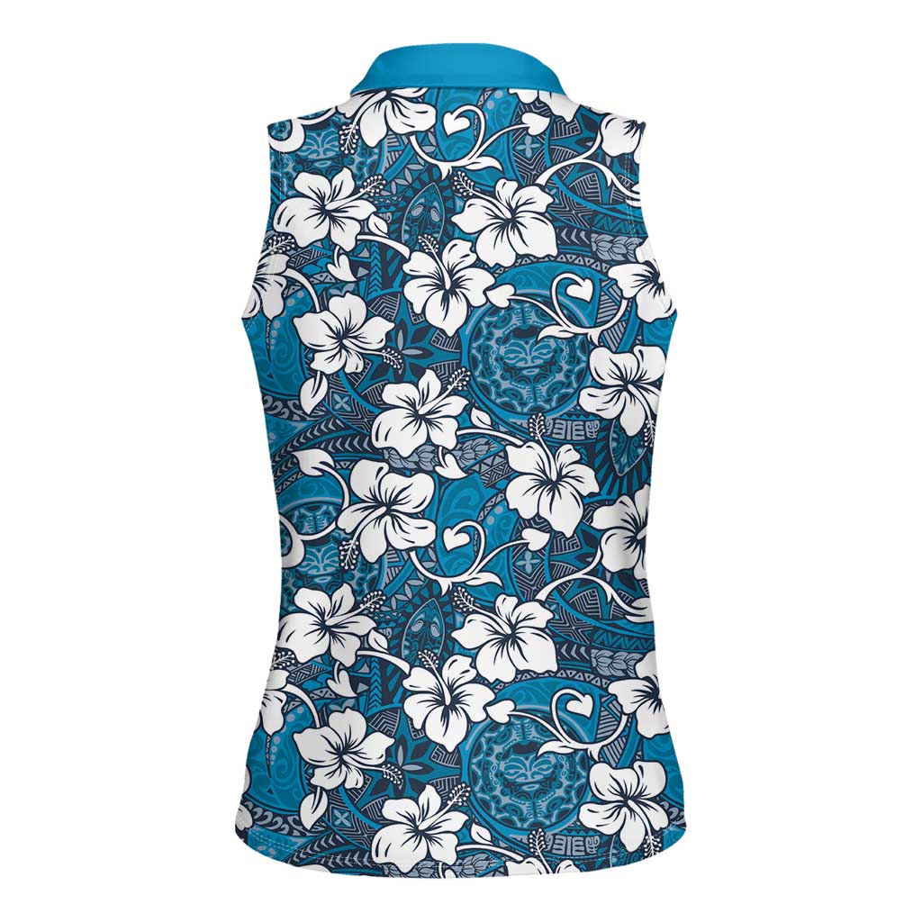 Karakarawa Bula Fiji Women Sleeveless Polo Shirt Fijian Tapa Seamless Hibiscus - Polynesian Pride