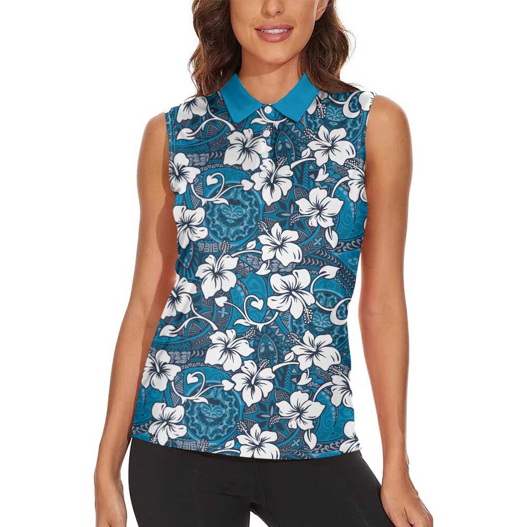 Karakarawa Bula Fiji Women Sleeveless Polo Shirt Fijian Tapa Seamless Hibiscus - Polynesian Pride