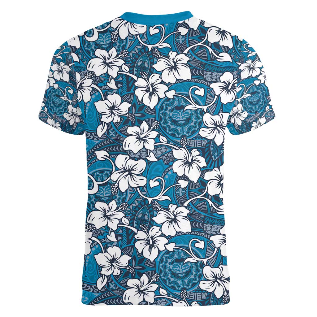 Karakarawa Bula Fiji Women V-Neck T-Shirt Fijian Tapa Seamless Hibiscus - Polynesian Pride