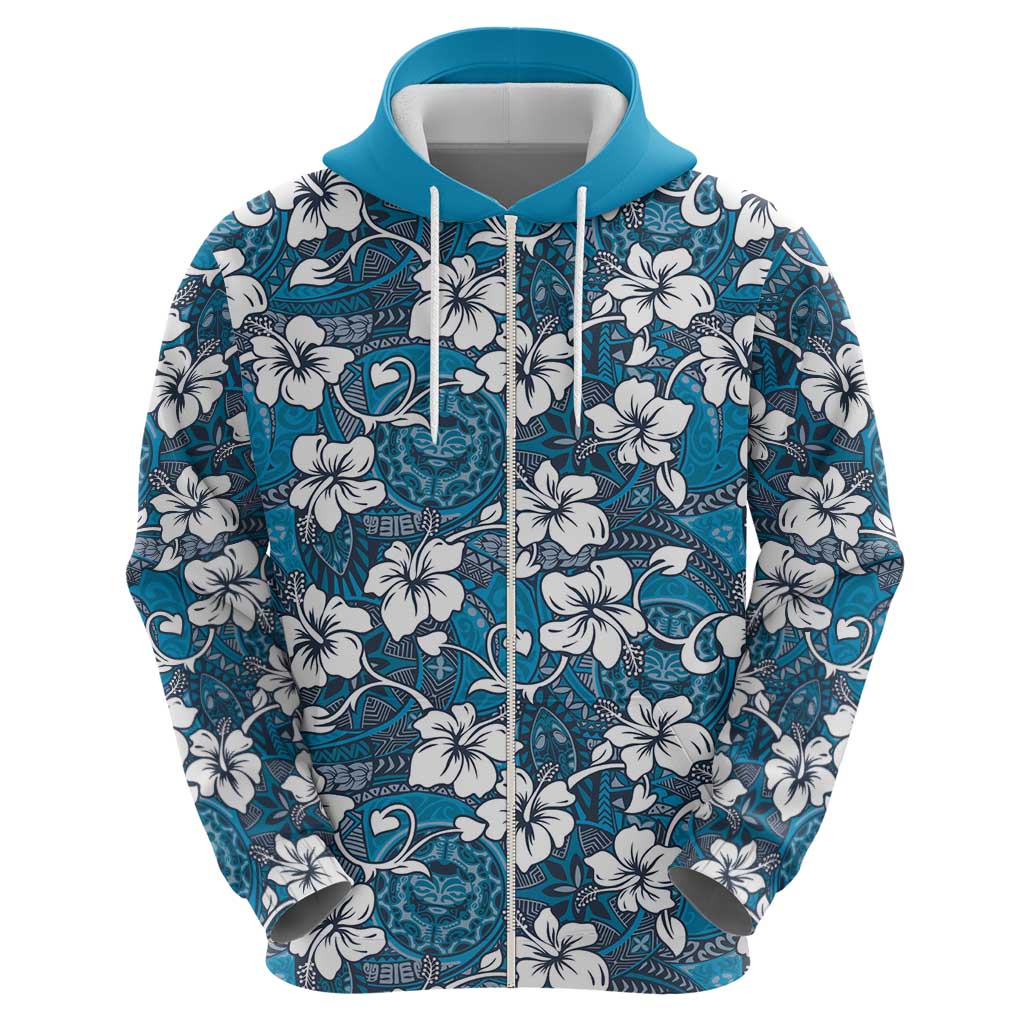 Karakarawa Bula Fiji Zip Hoodie Fijian Tapa Seamless Hibiscus - Polynesian Pride