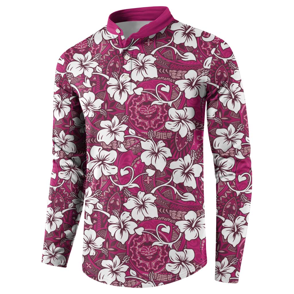 Piqi Bula Fiji Button Sweatshirt Fijian Tapa Seamless Hibiscus - Polynesian Pride