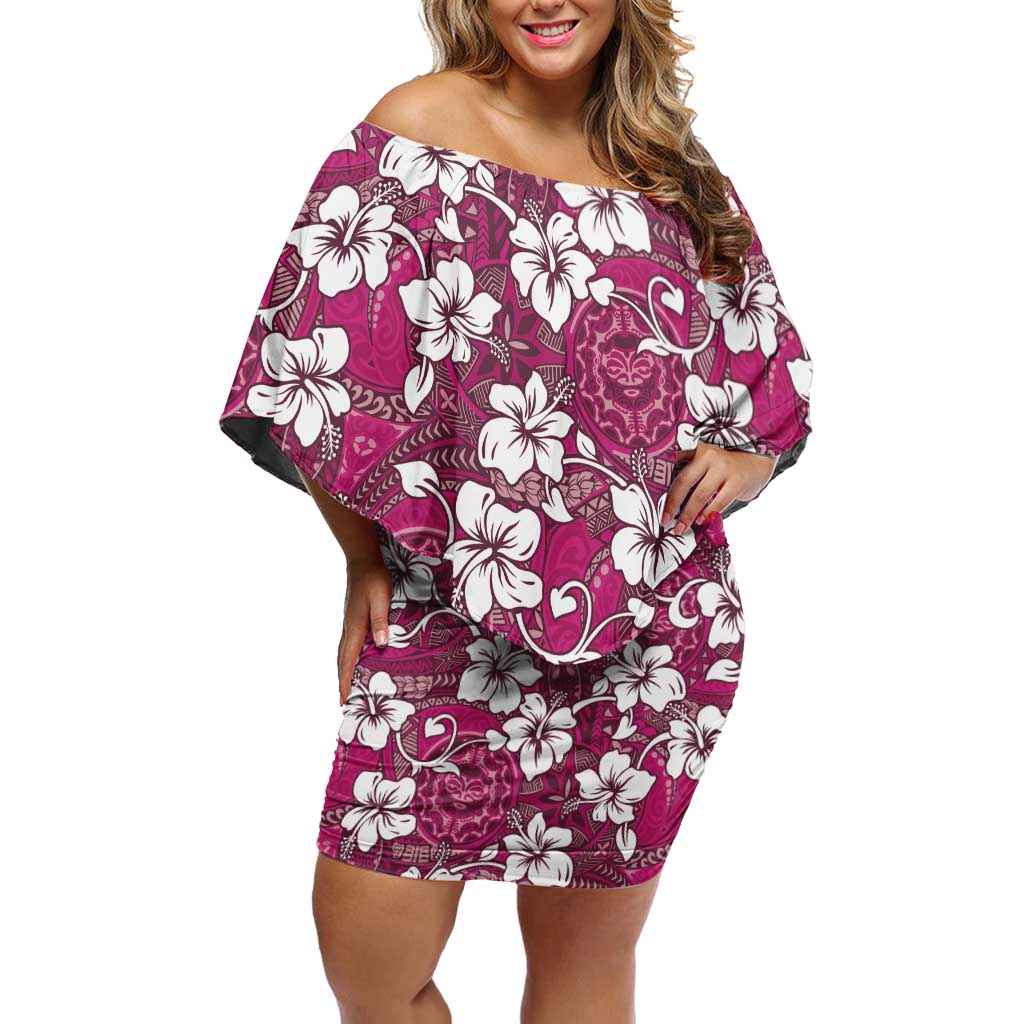 Piqi Bula Fiji Family Matching Off Shoulder Short Dress and Hawaiian Shirt Fijian Tapa Seamless Hibiscus - Polynesian Pride