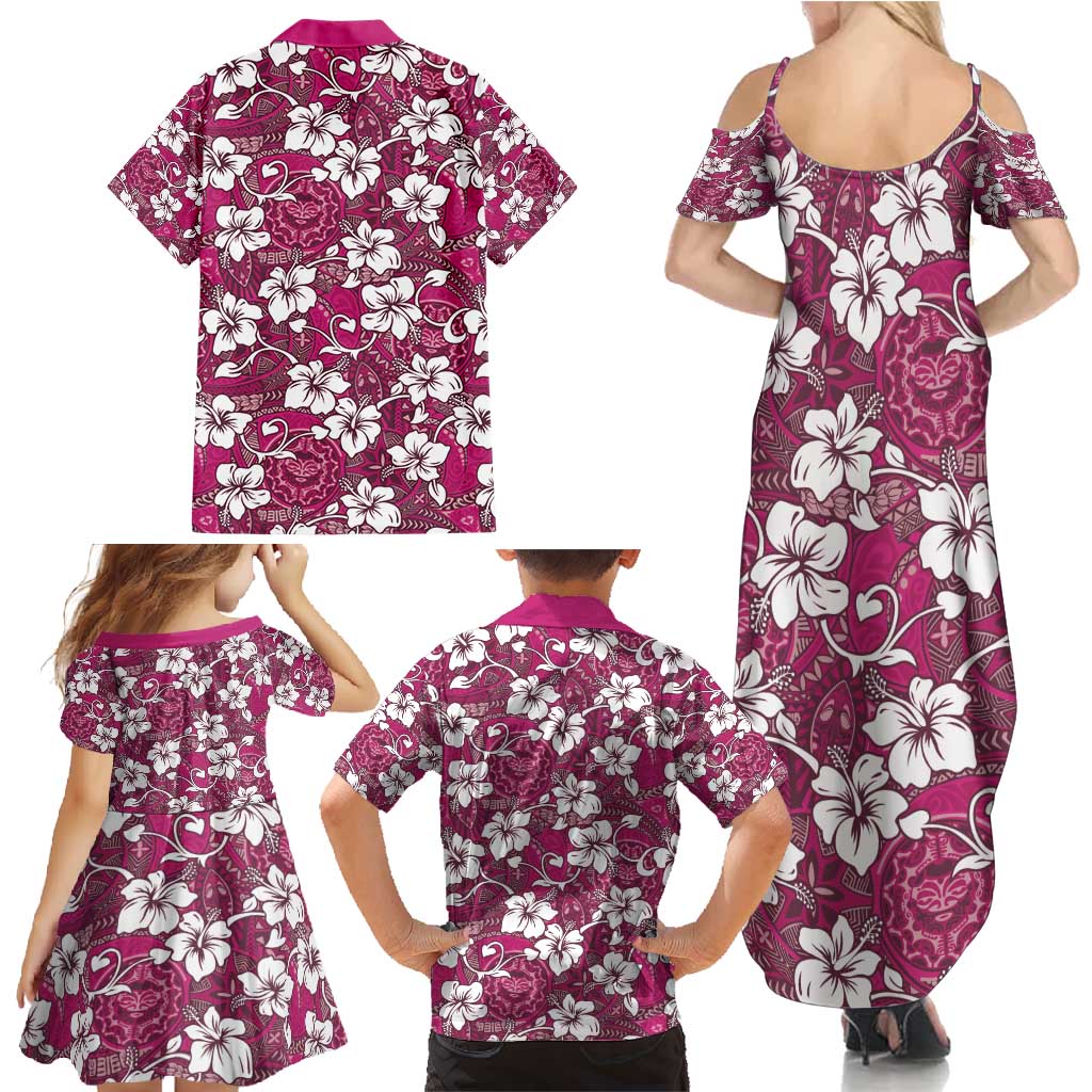 Piqi Bula Fiji Family Matching Summer Maxi Dress and Hawaiian Shirt Fijian Tapa Seamless Hibiscus - Polynesian Pride