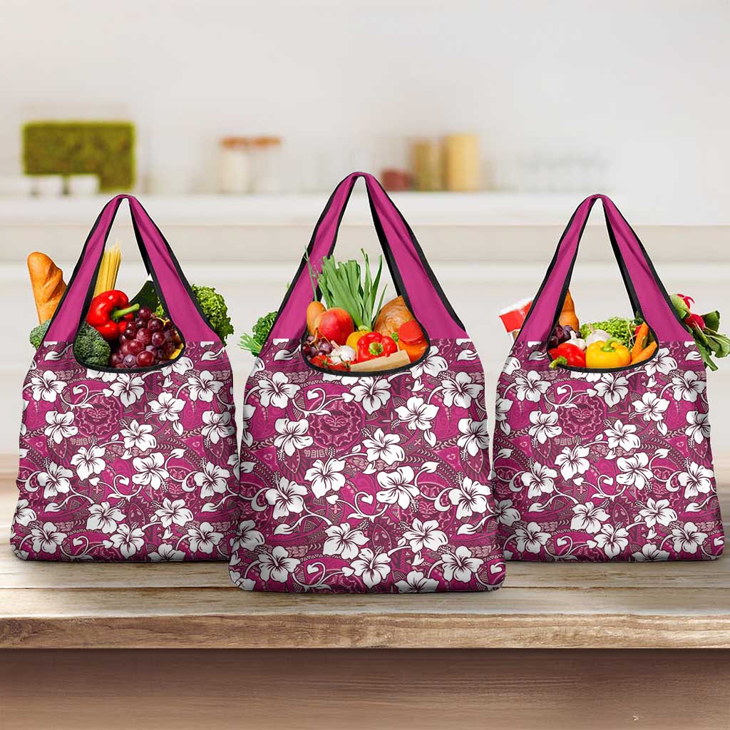 Piqi Bula Fiji Grocery Bag Fijian Tapa Seamless Hibiscus LT14 3-pack One Size Pink - Polynesian Pride