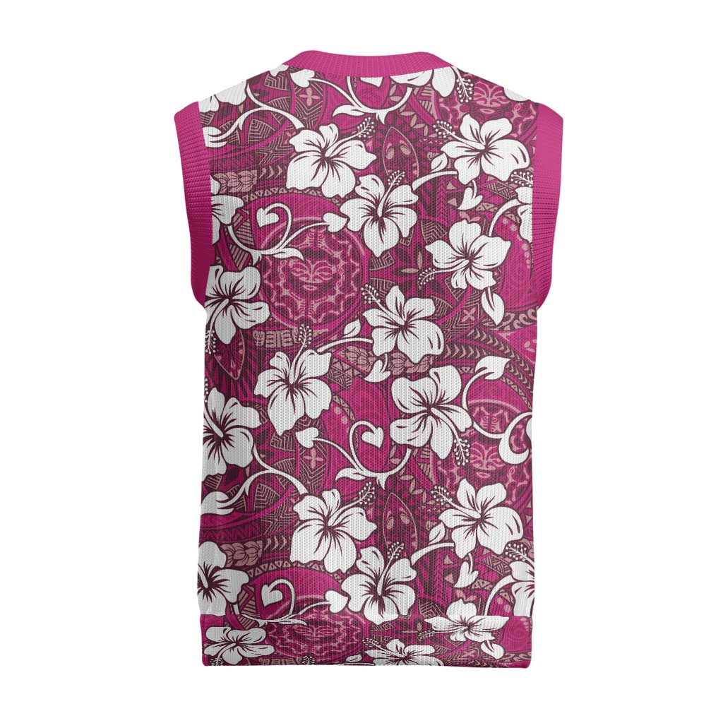 Piqi Bula Fiji Christmas Knitted V-Neck Vest Fijian Tapa Seamless Hibiscus - Polynesian Pride