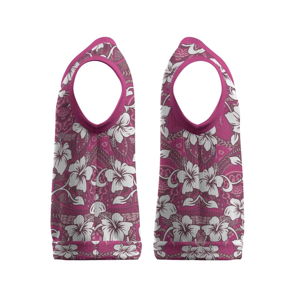 Piqi Bula Fiji Christmas Knitted V-Neck Vest Fijian Tapa Seamless Hibiscus - Polynesian Pride