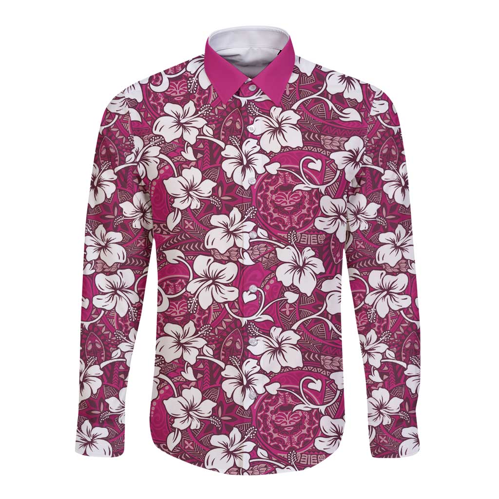 Piqi Bula Fiji Long Sleeve Button Shirt Fijian Tapa Seamless Hibiscus - Polynesian Pride