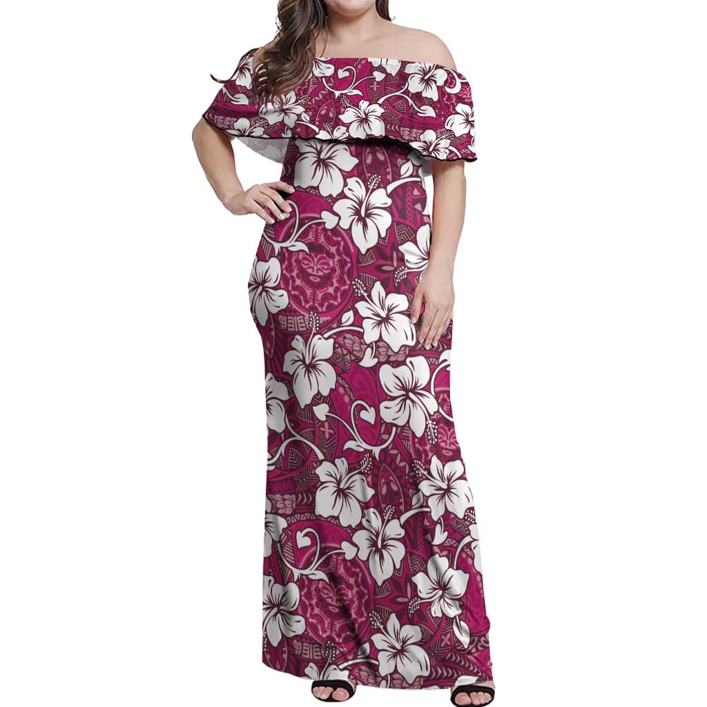 Piqi Bula Fiji Off Shoulder Maxi Dress Fijian Tapa Seamless Hibiscus - Polynesian Pride