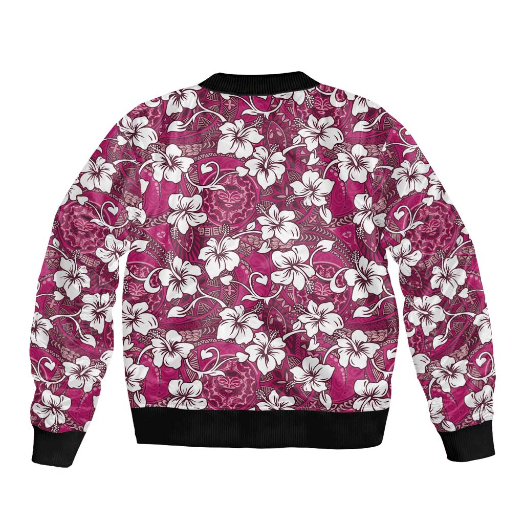 Piqi Bula Fiji Sleeve Zip Bomber Jacket Fijian Tapa Seamless Hibiscus - Polynesian Pride