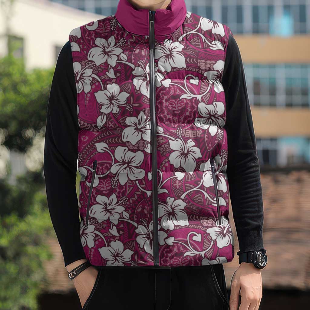 Piqi Bula Fiji Sleeveless Puffer Jacket Fijian Tapa Seamless Hibiscus - Polynesian Pride