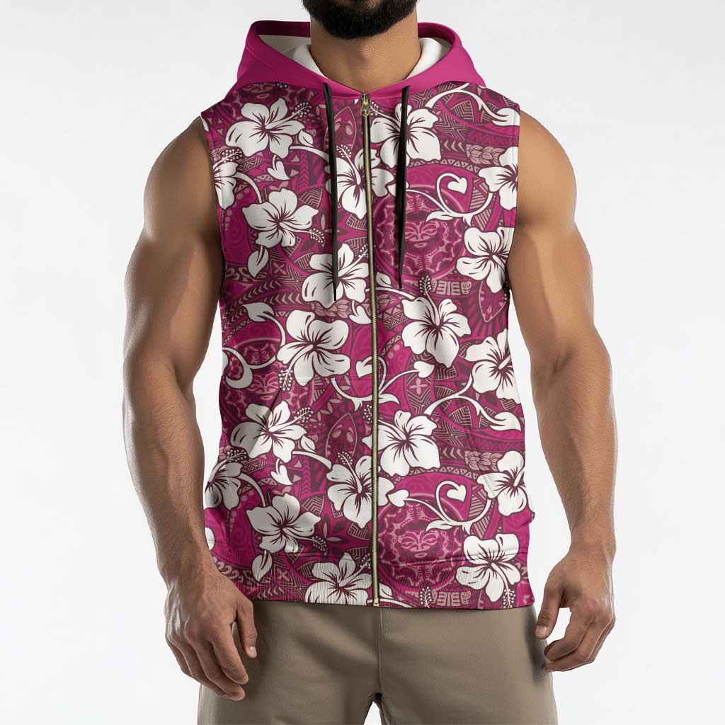 Piqi Bula Fiji Sleeveless Zip Hoodie Fijian Tapa Seamless Hibiscus - Polynesian Pride