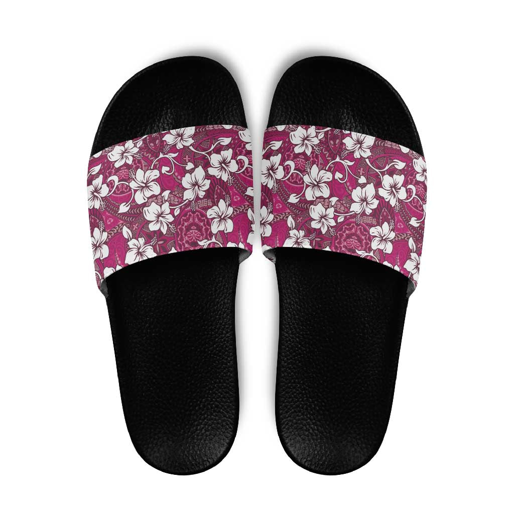 Piqi Bula Fiji Slide Sandals Fijian Tapa Seamless Hibiscus LT14 Pink - Polynesian Pride