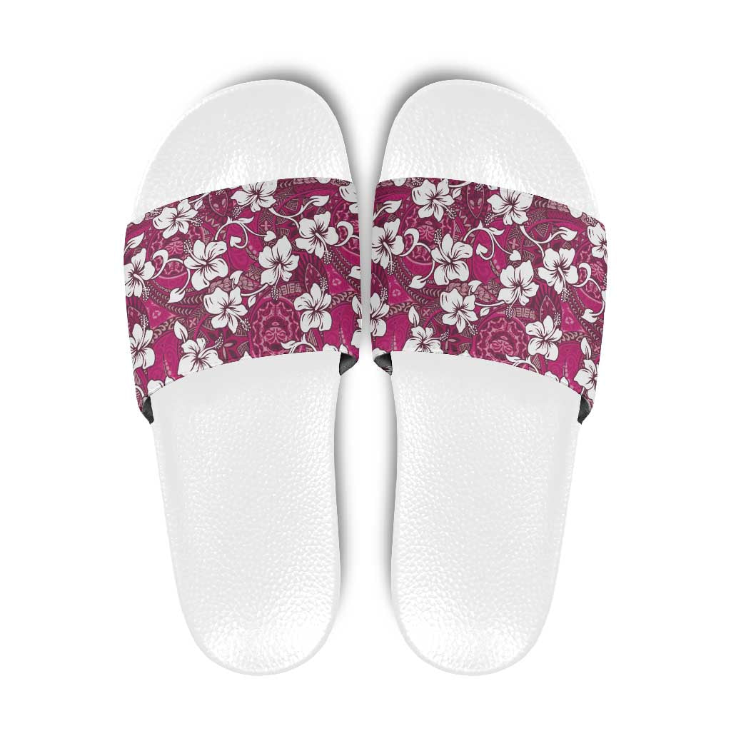 Piqi Bula Fiji Slide Sandals Fijian Tapa Seamless Hibiscus LT14 Pink - Polynesian Pride