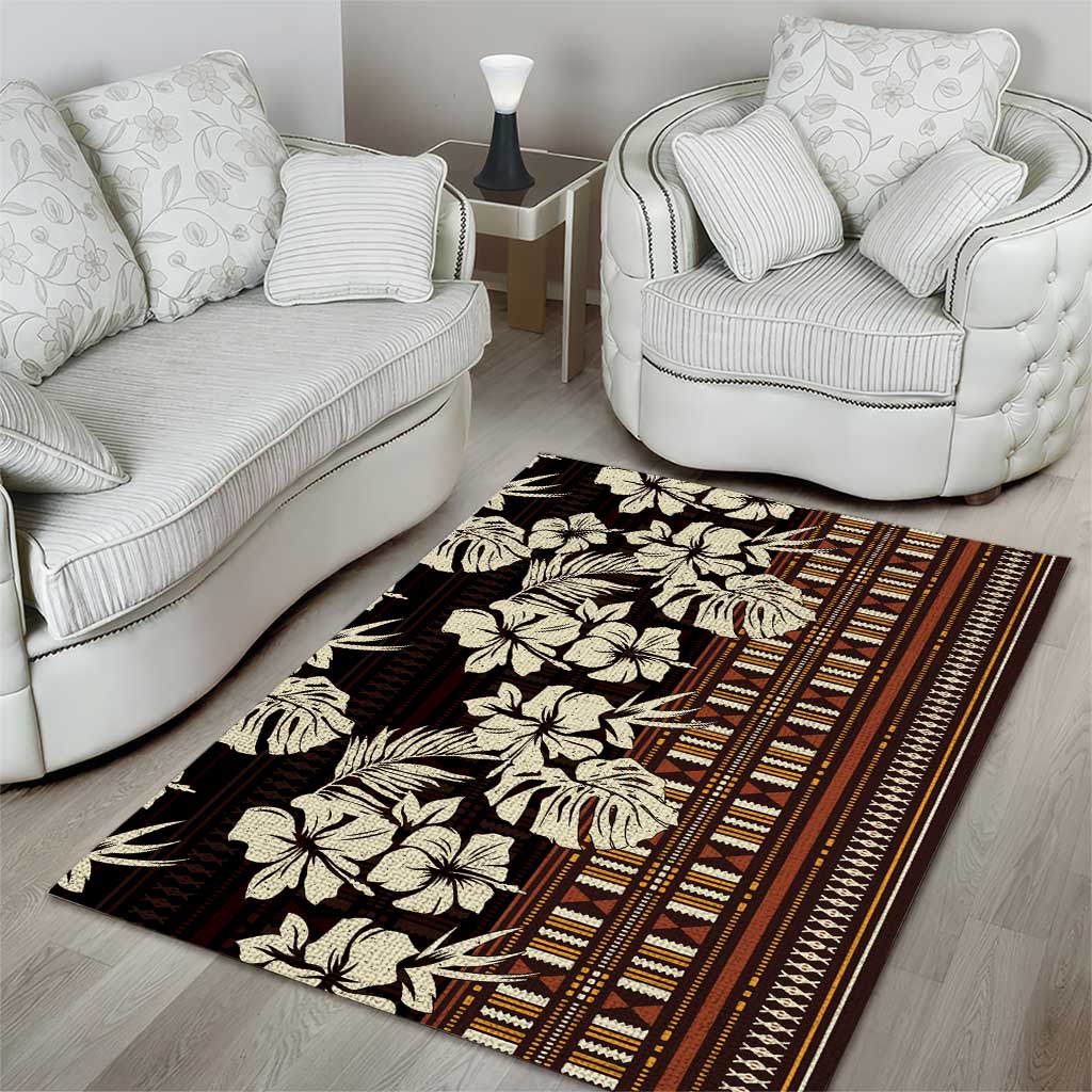 Bula Fiji Masi Area Rug Tapa Tropical Hibiscus Half Stylized - Polynesian Pride
