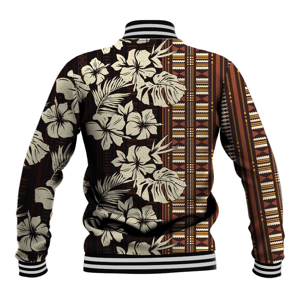 Bula Fiji Masi Baseball Jacket Tapa Tropical Hibiscus Half Stylized - Polynesian Pride