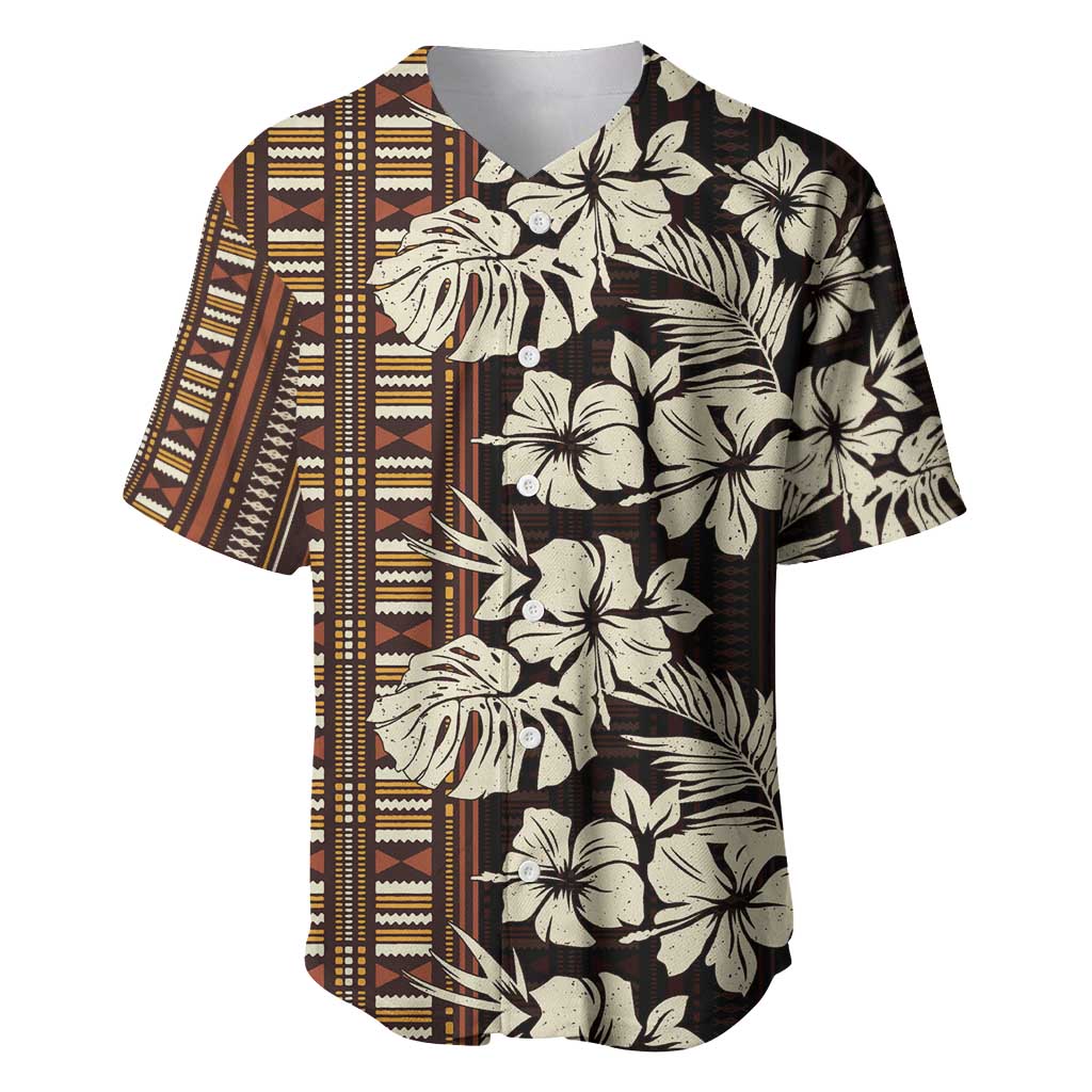 Bula Fiji Masi Baseball Jersey Tapa Tropical Hibiscus Half Stylized - Polynesian Pride
