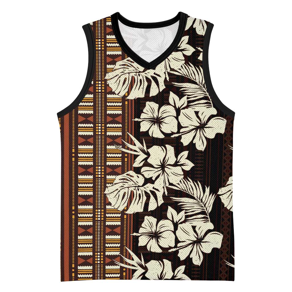 Bula Fiji Masi Basketball Jersey Tapa Tropical Hibiscus Half Stylized - Polynesian Pride
