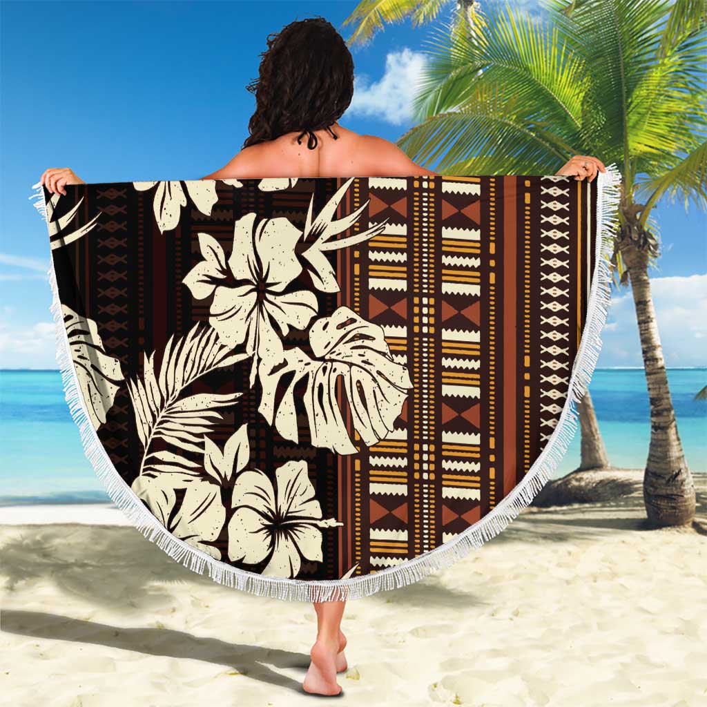 Bula Fiji Masi Beach Blanket Tapa Tropical Hibiscus Half Stylized - Polynesian Pride