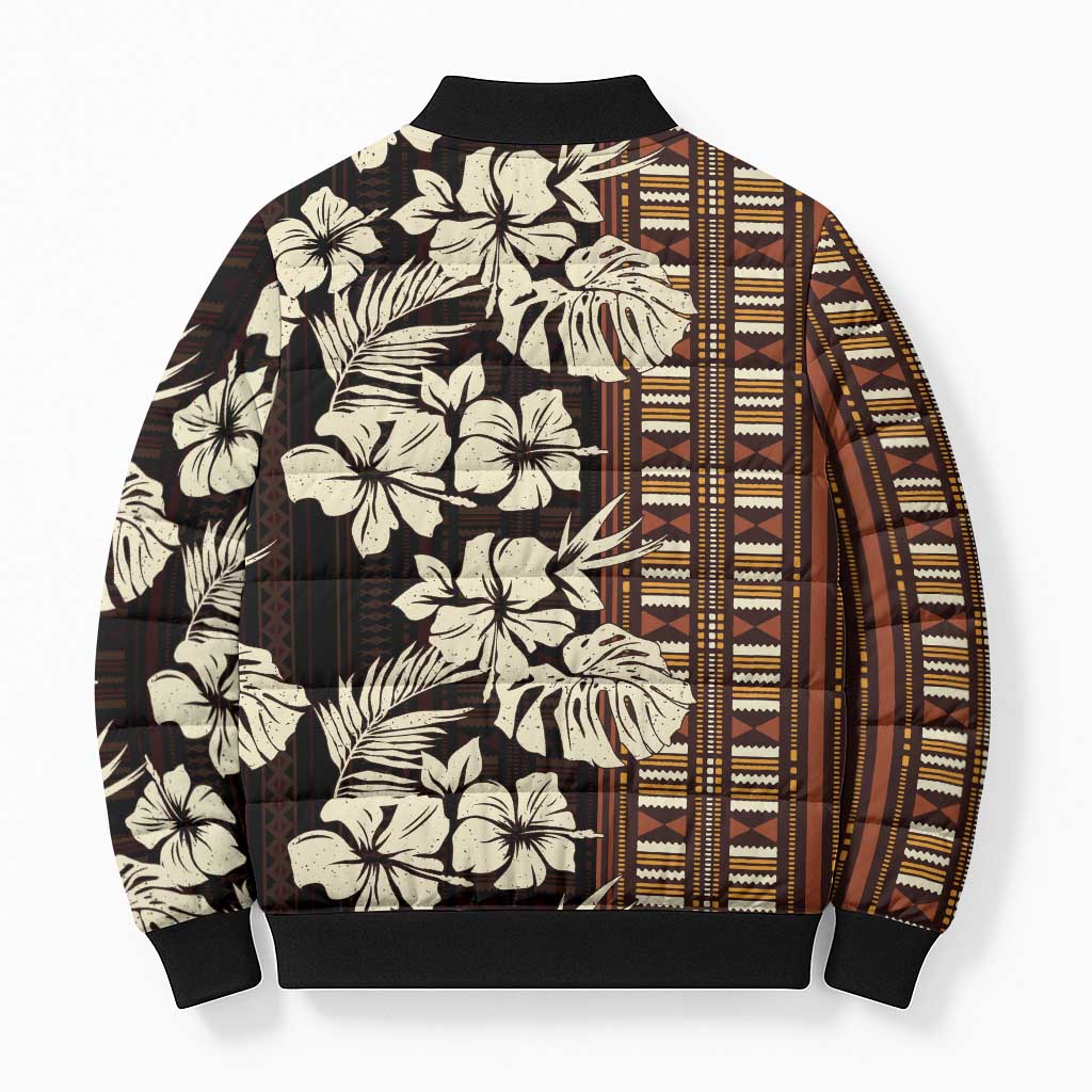 Bula Fiji Masi Bomber Puffer Jacket Tapa Tropical Hibiscus Half Stylized - Polynesian Pride