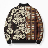 Bula Fiji Masi Bomber Puffer Jacket Tapa Tropical Hibiscus Half Stylized - Polynesian Pride