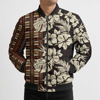 Bula Fiji Masi Bomber Puffer Jacket Tapa Tropical Hibiscus Half Stylized - Polynesian Pride