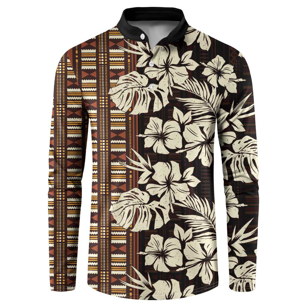 Bula Fiji Masi Button Sweatshirt Tapa Tropical Hibiscus Half Stylized - Polynesian Pride