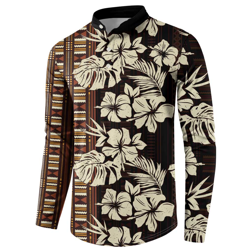 Bula Fiji Masi Button Sweatshirt Tapa Tropical Hibiscus Half Stylized - Polynesian Pride