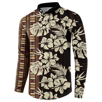 Bula Fiji Masi Button Sweatshirt Tapa Tropical Hibiscus Half Stylized - Polynesian Pride