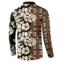 Bula Fiji Masi Button Sweatshirt Tapa Tropical Hibiscus Half Stylized - Polynesian Pride