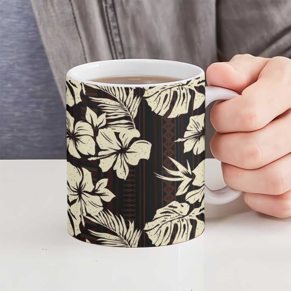 Bula Fiji Masi Ceramic Mug Tapa Tropical Hibiscus Half Stylized - Polynesian Pride