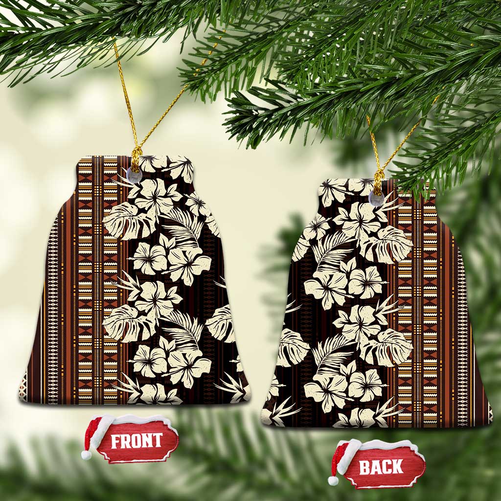 Bula Fiji Masi Ceramic Ornament Tapa Tropical Hibiscus Half Stylized - Polynesian Pride