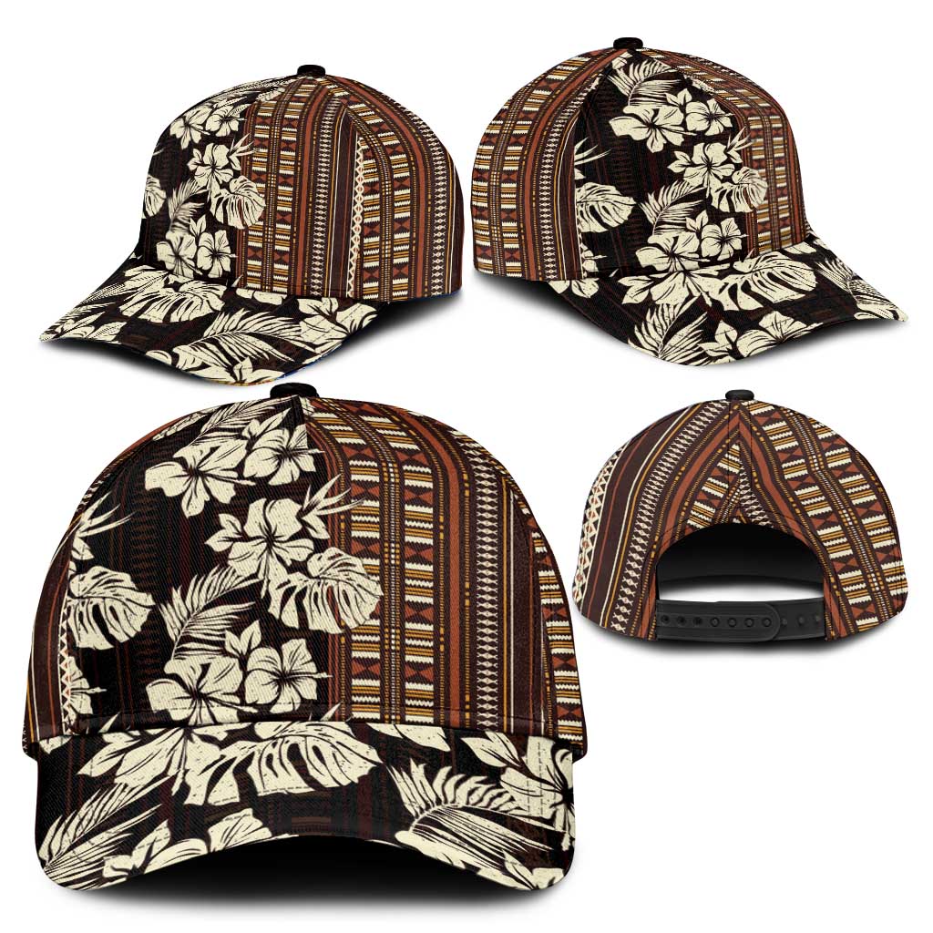 Bula Fiji Masi Classic Cap Tapa Tropical Hibiscus Half Stylized - Polynesian Pride