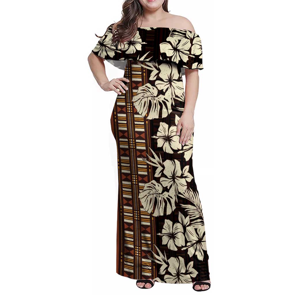 Bula Fiji Masi Family Matching Off Shoulder Maxi Dress and Hawaiian Shirt Tapa Tropical Hibiscus Half Stylized - Polynesian Pride