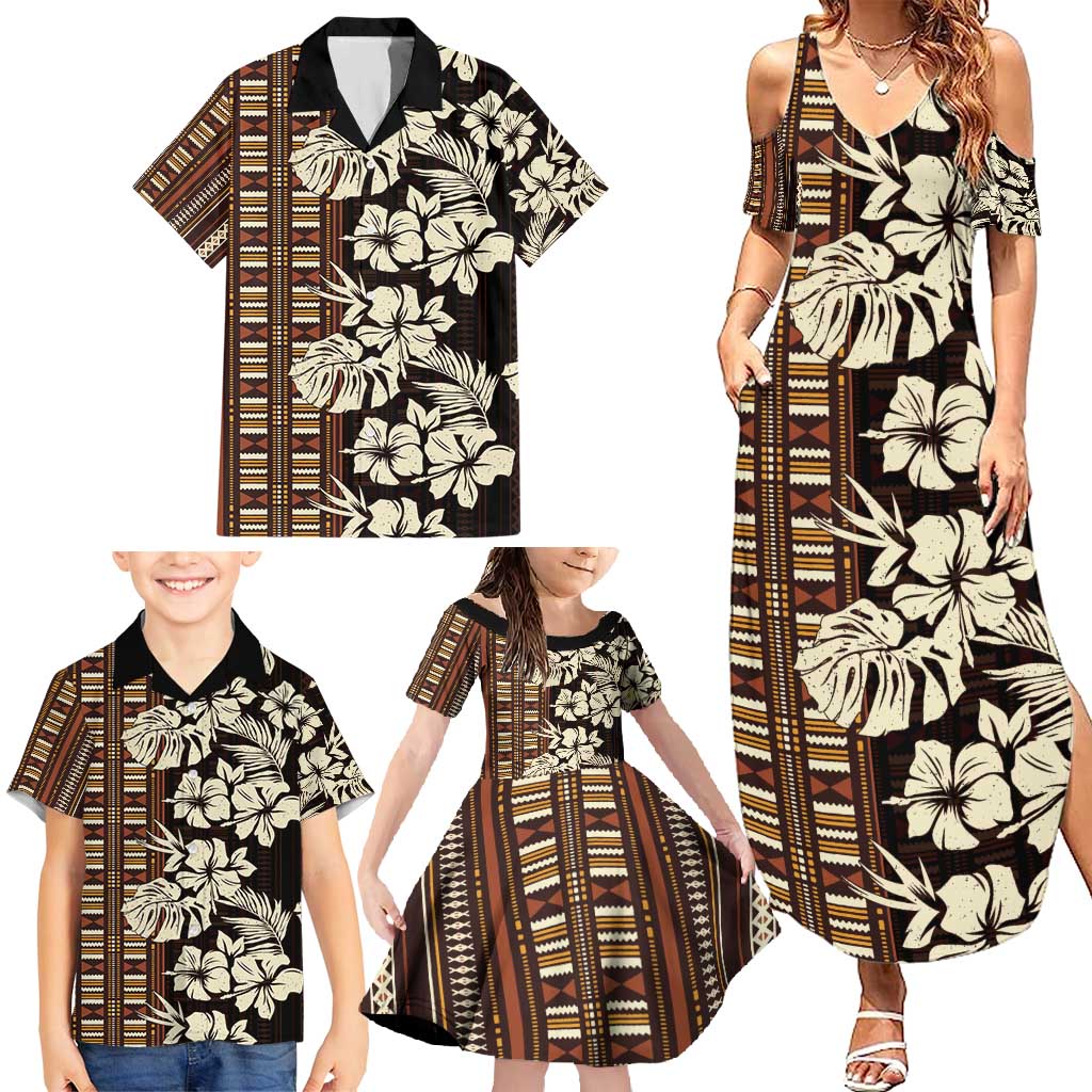 Bula Fiji Masi Family Matching Summer Maxi Dress and Hawaiian Shirt Tapa Tropical Hibiscus Half Stylized - Polynesian Pride