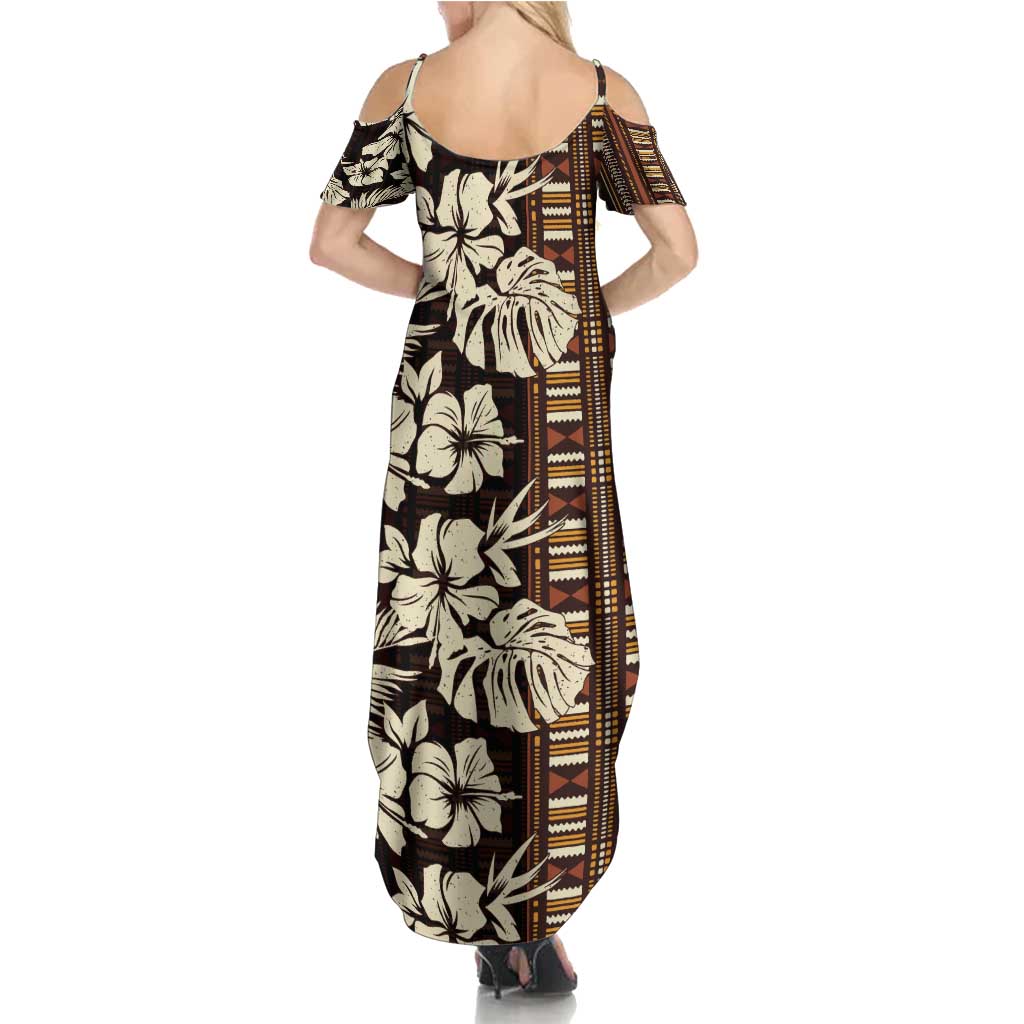 Bula Fiji Masi Family Matching Summer Maxi Dress and Hawaiian Shirt Tapa Tropical Hibiscus Half Stylized - Polynesian Pride