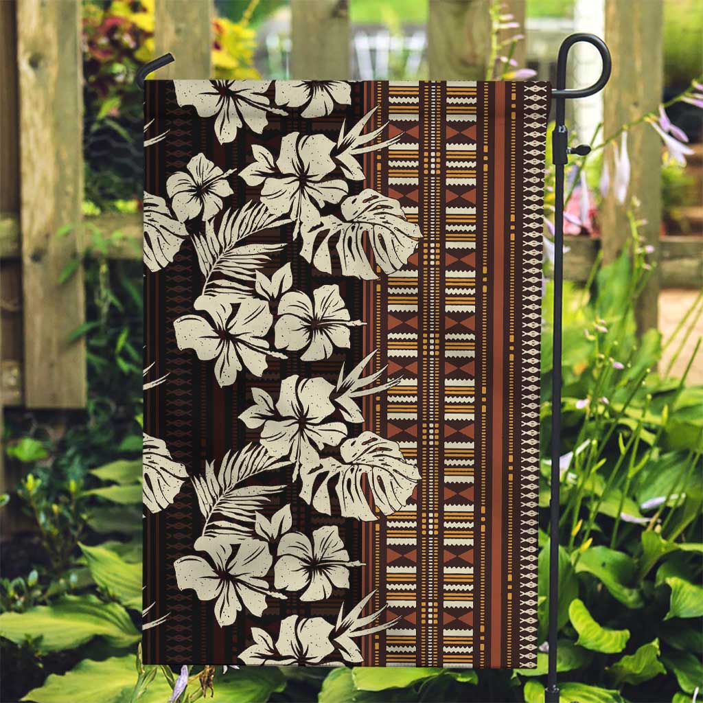 Bula Fiji Masi Garden Flag Tapa Tropical Hibiscus Half Stylized - Polynesian Pride