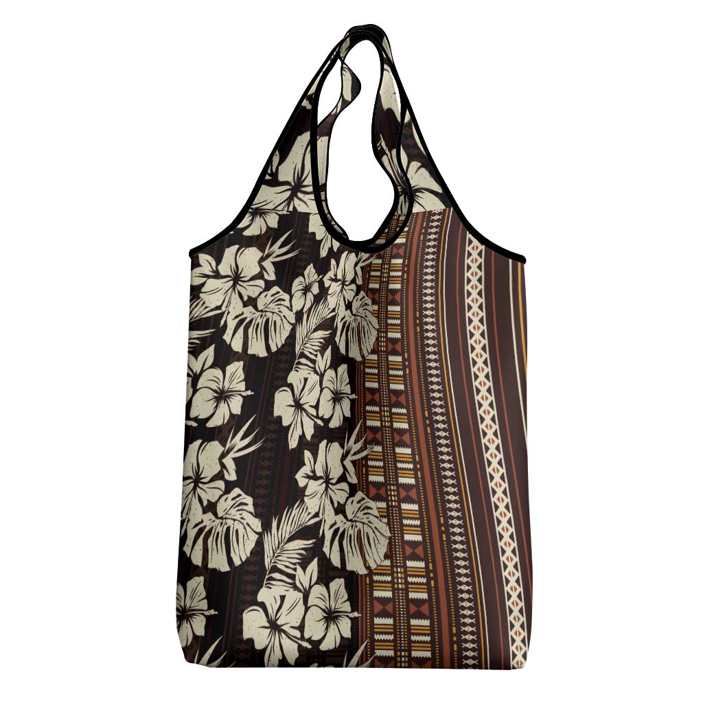 Bula Fiji Masi Grocery Bag Tapa Tropical Hibiscus Half Stylized LT14 - Polynesian Pride
