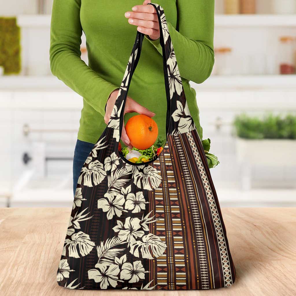 Bula Fiji Masi Grocery Bag Tapa Tropical Hibiscus Half Stylized LT14 - Polynesian Pride