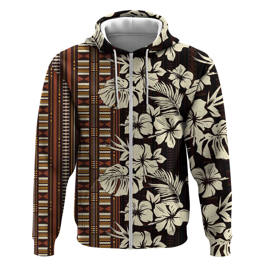 Bula Fiji Masi Hoodie Tapa Tropical Hibiscus Half Stylized - Polynesian Pride