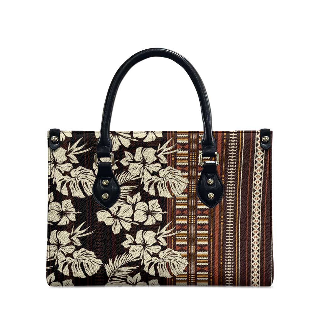 Bula Fiji Masi Leather Bag Tapa Tropical Hibiscus Half Stylized - Polynesian Pride